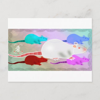Trippy Hippy Rainbow Pet Rats Postcard