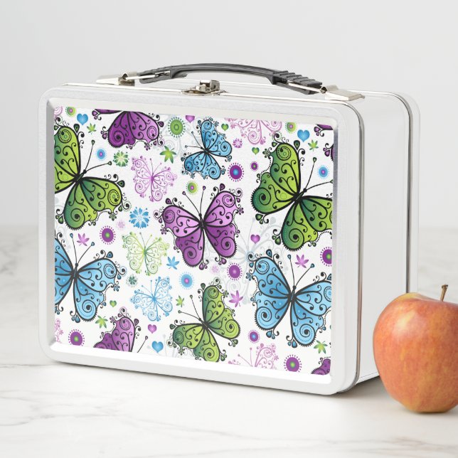 Trippy Hippy Retro Butterfly Metal Lunch Box (In Situ)