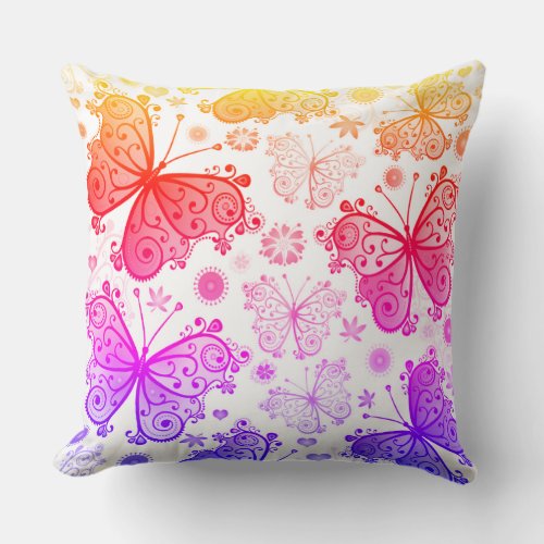 Trippy Hippy Retro Butterfly Throw Pillow