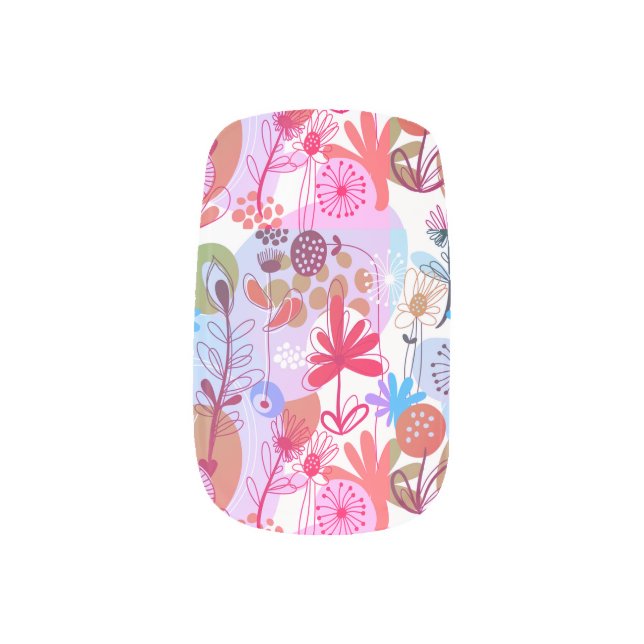 Trippy Hippy Retro Flowers Minx Nail Art (Left Thumb)
