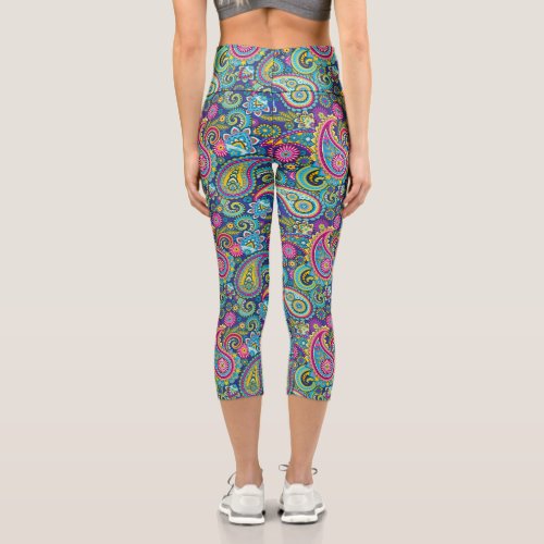 Trippy Hippy Retro Paisley Capri Leggings