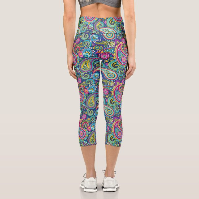 Trippy Hippy Retro Paisley Capri Leggings (Back)