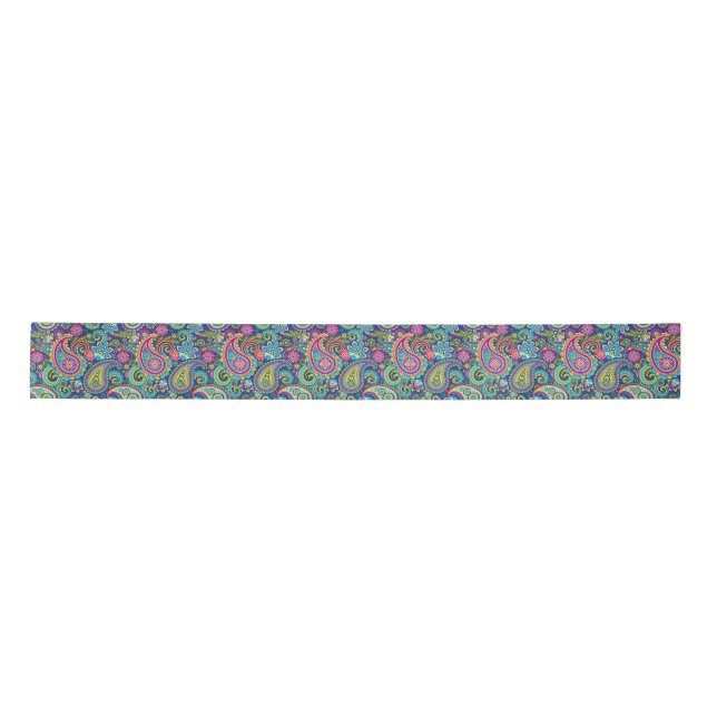 Trippy Hippy Retro Paisley Satin Ribbon (Front)