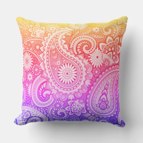 Trippy Hippy Retro Paisley Throw Pillow