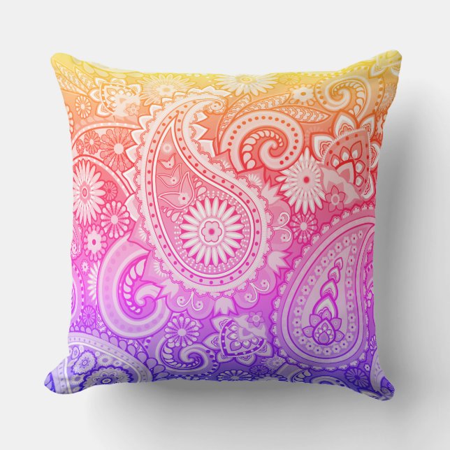 Trippy Hippy Retro Paisley Throw Pillow (Front)