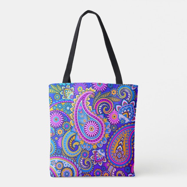 Trippy Hippy Retro Paisley Tote Bag (Back)