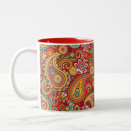 Trippy Hippy Retro Paisley Two_Tone Coffee Mug