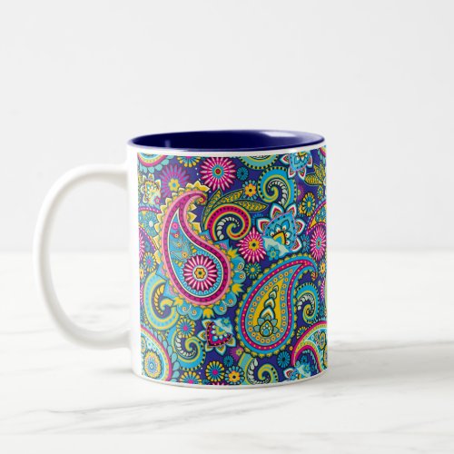 Trippy Hippy Retro Paisley Two_Tone Coffee Mug