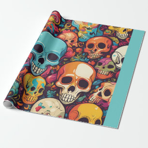 Trippy Hippy Skull Colorful Patterned Psychedelic Wrapping Paper