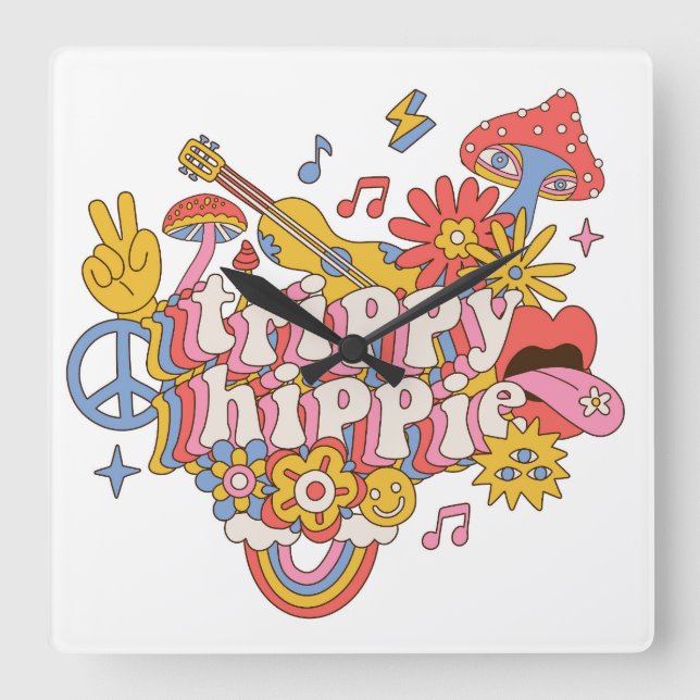 Trippy Hippy  Square Wall Clock (Front)