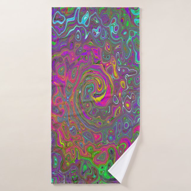 Trippy Hot Pink Abstract Retro Liquid Swirl Bath Towel (Bath Towel)