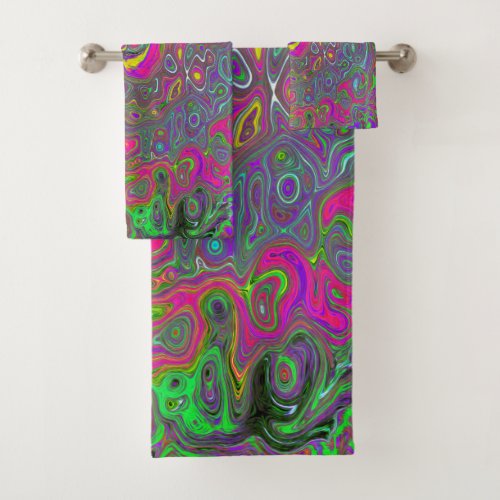 Trippy Hot Pink Abstract Retro Liquid Swirl Bath Towel Set