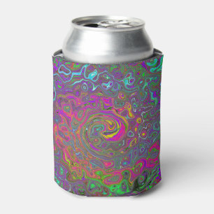 Trippy Hot Pink Abstract Retro Liquid Swirl Can Cooler