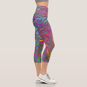 Trippy Hot Pink Abstract Retro Liquid Swirl Capri Leggings