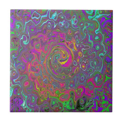 Trippy Hot Pink Abstract Retro Liquid Swirl Ceramic Tile