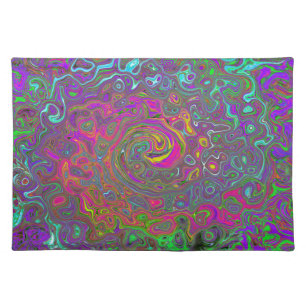 Trippy Hot Pink Abstract Retro Liquid Swirl Cloth Placemat