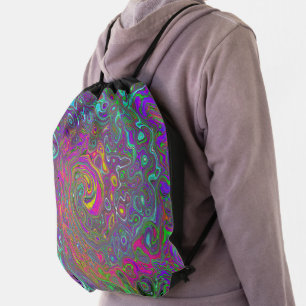 Trippy Hot Pink Abstract Retro Liquid Swirl Drawstring Bag