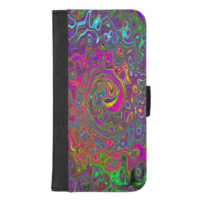 Trippy Hot Pink Abstract Retro Liquid Swirl iPhone Wallet Case (Front)