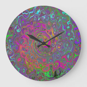 Trippy Hot Pink Abstract Retro Liquid Swirl Large Clock