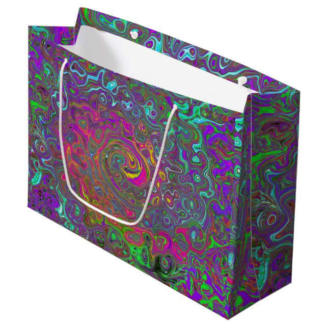 Trippy Hot Pink Abstract Retro Liquid Swirl Large Gift Bag (Front Angled)