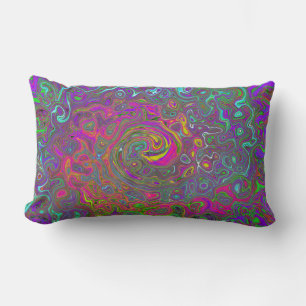 Trippy Hot Pink Abstract Retro Liquid Swirl Lumbar Pillow