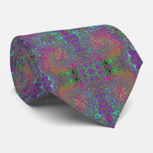 Trippy Hot Pink Abstract Retro Liquid Swirl Neck Tie