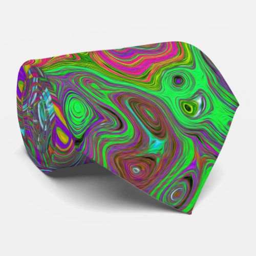 Trippy Hot Pink Abstract Retro Liquid Swirl Neck Tie