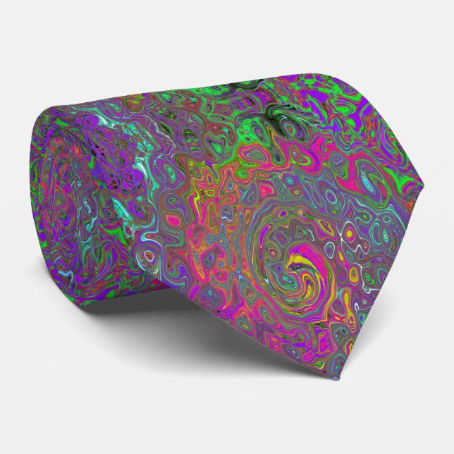 Trippy Hot Pink Abstract Retro Liquid Swirl Neck Tie (Rolled)