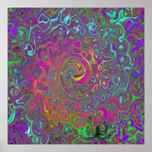 Trippy Hot Pink Abstract Retro Liquid Swirl Poster