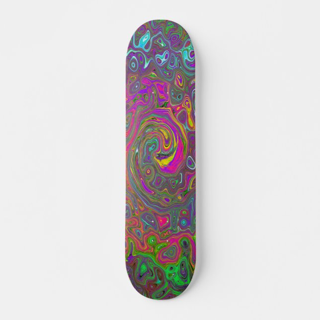 Trippy Hot Pink Abstract Retro Liquid Swirl Skateboard (Front)