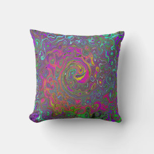 Trippy Hot Pink Abstract Retro Liquid Swirl Throw Pillow