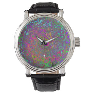 Trippy Hot Pink Abstract Retro Liquid Swirl Watch