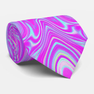 Trippy Hot Pink and Aqua Blue Abstract Pattern Neck Tie