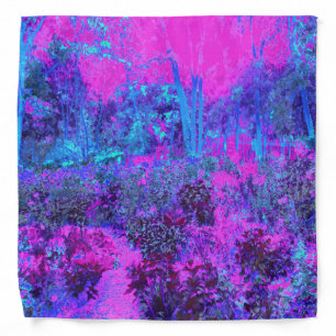 Trippy Hot Pink and Blue Impressionistic Landscape Bandana
