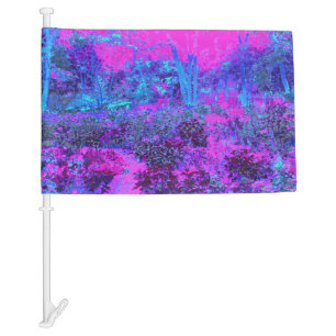 Trippy Hot Pink and Blue Impressionistic Landscape Car Flag