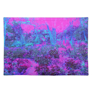 Trippy Hot Pink and Blue Impressionistic Landscape Cloth Placemat