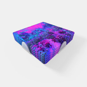Trippy Hot Pink and Blue Impressionistic Landscape Coaster Set