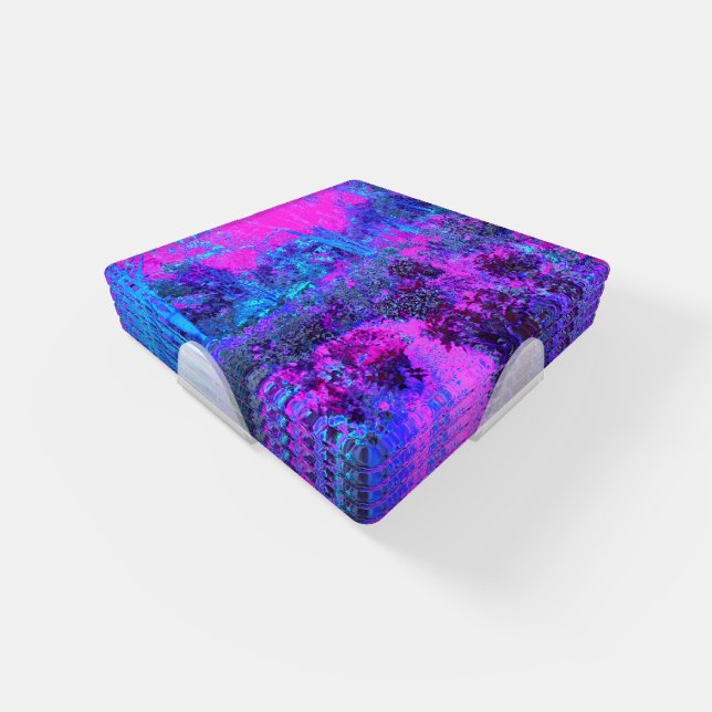 Trippy Hot Pink and Blue Impressionistic Landscape Coaster Set (Set)