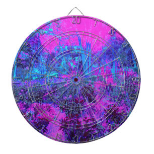 Trippy Hot Pink and Blue Impressionistic Landscape Dart Board