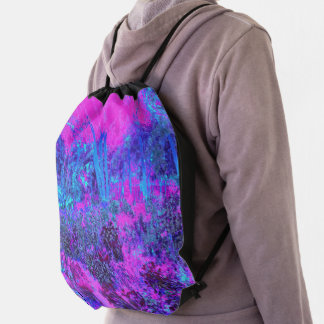 Trippy Hot Pink and Blue Impressionistic Landscape Drawstring Bag