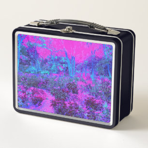 Trippy Hot Pink and Blue Impressionistic Landscape Metal Lunch Box