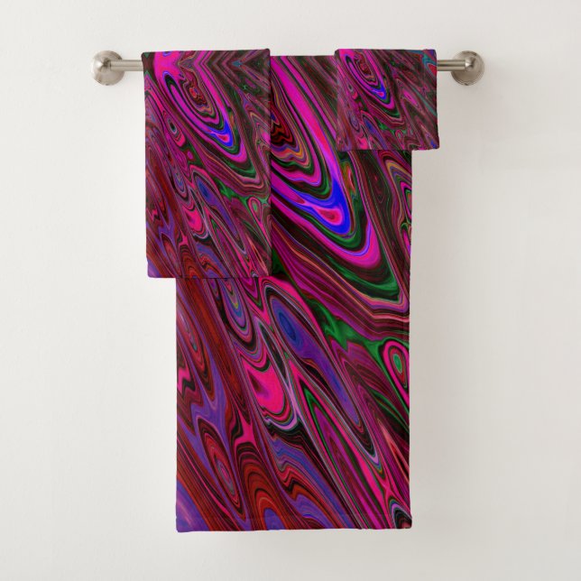 Trippy Hot Pink, Red and Blue Abstract Butterfly Bath Towel Set (Insitu)