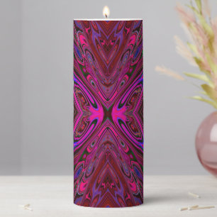 Trippy Hot Pink, Red and Blue Abstract Butterfly Pillar Candle