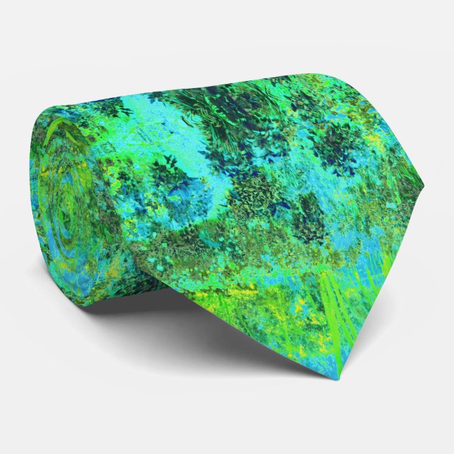 Trippy Lime Green and Blue Garden Landscape Neck Tie (Rolled)