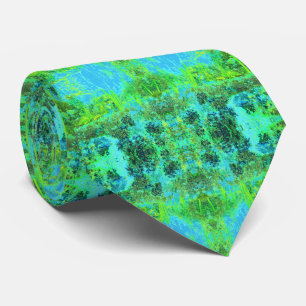 Trippy Lime Green and Blue Garden Landscape Neck Tie