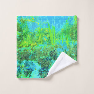 Trippy Lime Green and Blue Garden Landscape Wash Cloth