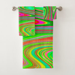 Trippy Lime Green and Magenta Abstract Groovy Art Bath Towel Set