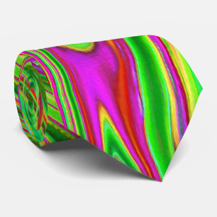 Trippy Lime Green and Magenta Abstract Groovy Art Neck Tie