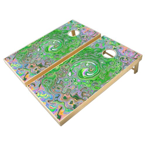 Trippy Lime Green and Pink Abstract Retro Swirl Cornhole Set