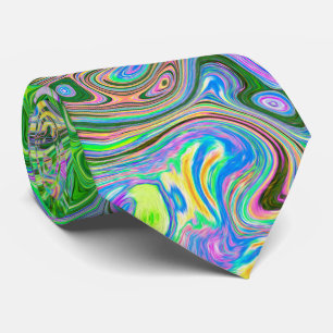 Trippy Lime Green and Pink Abstract Retro Swirl Neck Tie